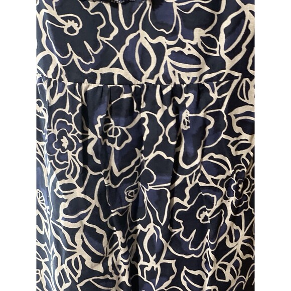 Ann Taylor Dress 14 Navy White Floral Cotton Shift Sleeveless U Neck Ruffles NWT - Picture 7 of 15